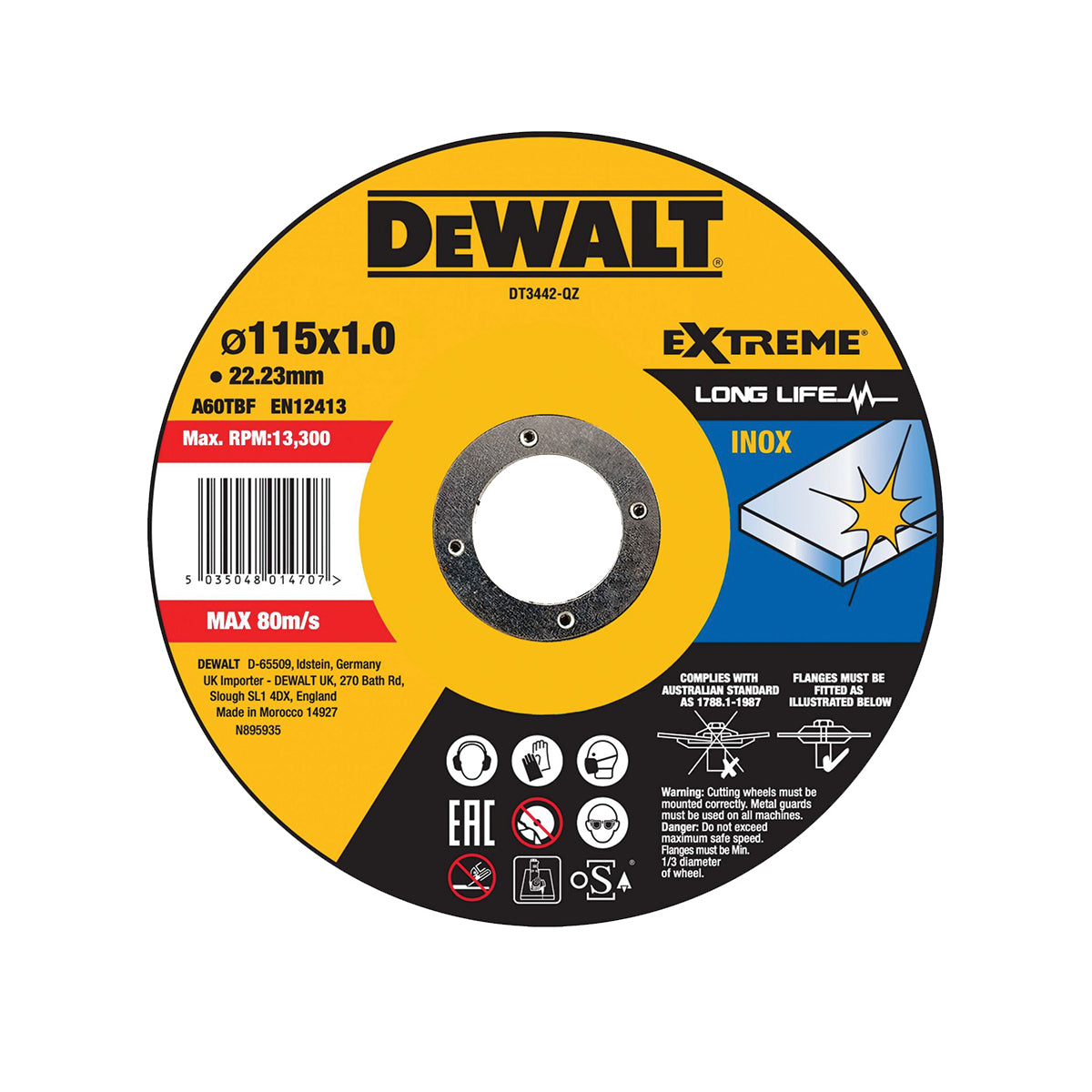 Disco abrasivi extreme taglio ACCIAIO INOX - PIATTO - DeWALT Disco abrasivi extreme taglio ACCIAIO INOX - PIATTO - DeWALT